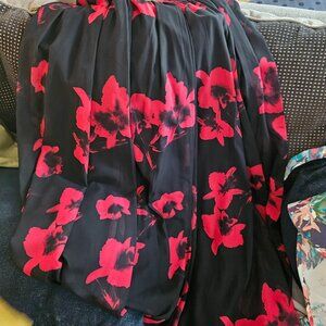 Venus Long Skirt – Black with Rose Print – Size Small